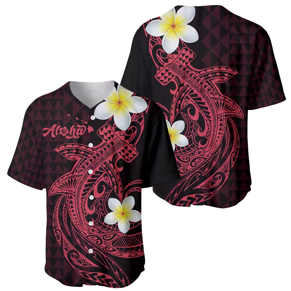 Aloha Hammerhead Shark Baseball Jersey Feverish Pink Hawaiian Kakau Tribal Tattoo