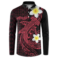 Aloha Hammerhead Shark Button Sweatshirt Feverish Pink Hawaiian Kakau Tribal Tattoo