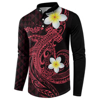 Aloha Hammerhead Shark Button Sweatshirt Feverish Pink Hawaiian Kakau Tribal Tattoo