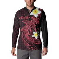 Aloha Hammerhead Shark Button Sweatshirt Feverish Pink Hawaiian Kakau Tribal Tattoo