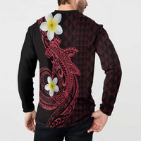 Aloha Hammerhead Shark Button Sweatshirt Feverish Pink Hawaiian Kakau Tribal Tattoo