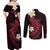 Aloha Hammerhead Shark Couples Matching Off Shoulder Maxi Dress and Long Sleeve Button Shirt Feverish Pink Hawaiian Kakau Tribal Tattoo