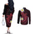 Aloha Hammerhead Shark Couples Matching Off The Shoulder Long Sleeve Dress and Long Sleeve Button Shirt Feverish Pink Hawaiian Kakau Tribal Tattoo