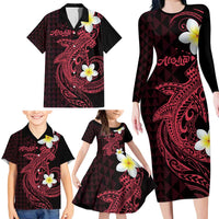 Aloha Hammerhead Shark Family Matching Long Sleeve Bodycon Dress and Hawaiian Shirt Feverish Pink Hawaiian Kakau Tribal Tattoo