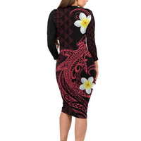 Aloha Hammerhead Shark Family Matching Long Sleeve Bodycon Dress and Hawaiian Shirt Feverish Pink Hawaiian Kakau Tribal Tattoo