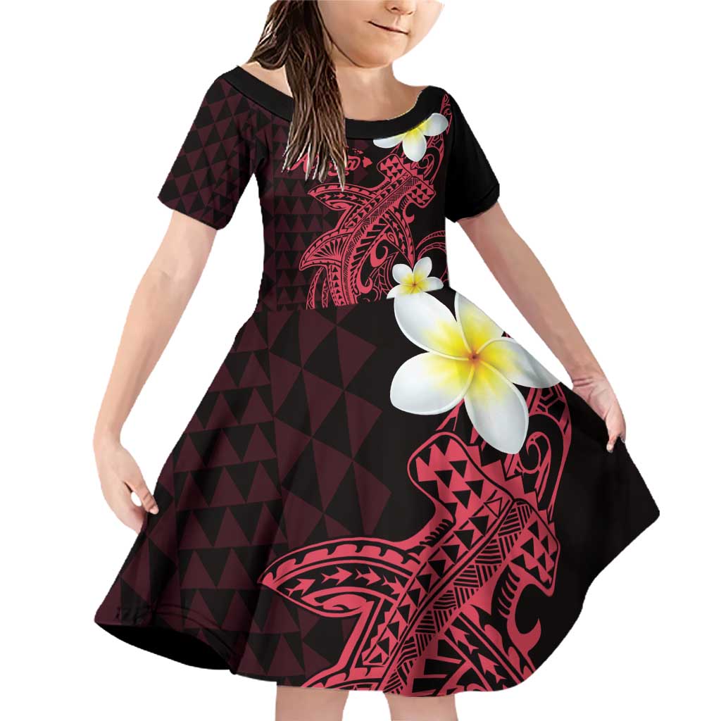 Aloha Hammerhead Shark Family Matching Off Shoulder Short Dress and Hawaiian Shirt Feverish Pink Hawaiian Kakau Tribal Tattoo LT9 Daughter's Dress Pink - Polynesian Pride