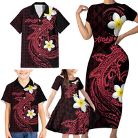 Aloha Hammerhead Shark Family Matching Short Sleeve Bodycon Dress and Hawaiian Shirt Feverish Pink Hawaiian Kakau Tribal Tattoo