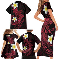 Aloha Hammerhead Shark Family Matching Short Sleeve Bodycon Dress and Hawaiian Shirt Feverish Pink Hawaiian Kakau Tribal Tattoo