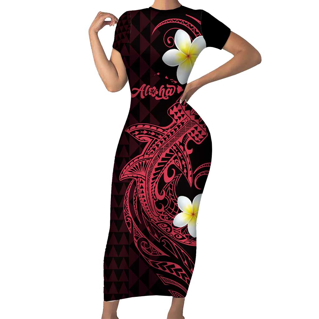 Aloha Hammerhead Shark Family Matching Short Sleeve Bodycon Dress and Hawaiian Shirt Feverish Pink Hawaiian Kakau Tribal Tattoo