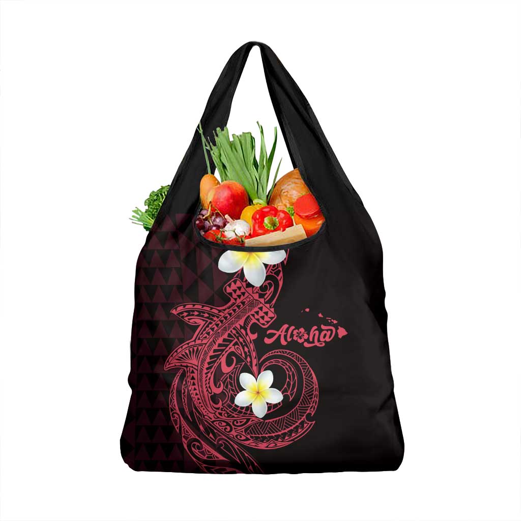 Aloha Hammerhead Shark Grocery Bag Feverish Pink Hawaiian Kakau Tribal Tattoo