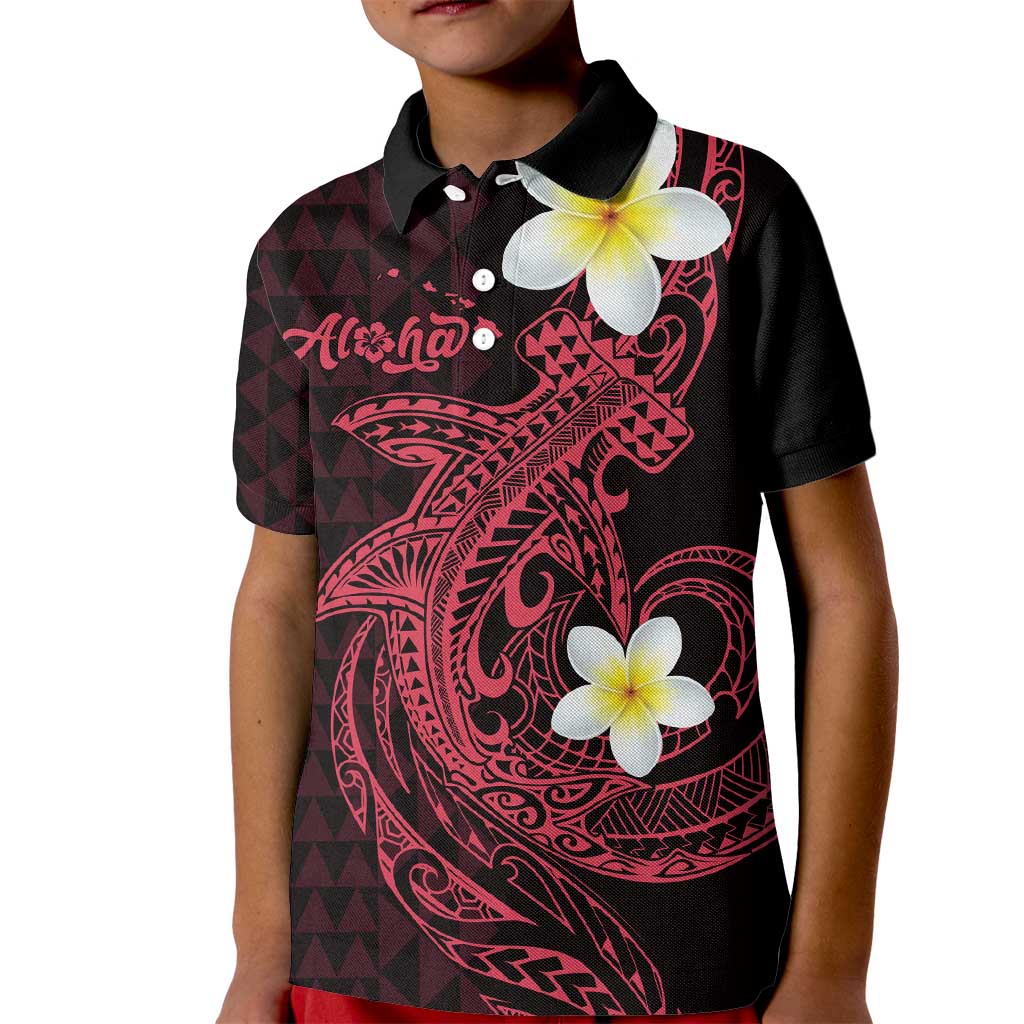 Aloha Hammerhead Shark Kid Polo Shirt Feverish Pink Hawaiian Kakau Tribal Tattoo