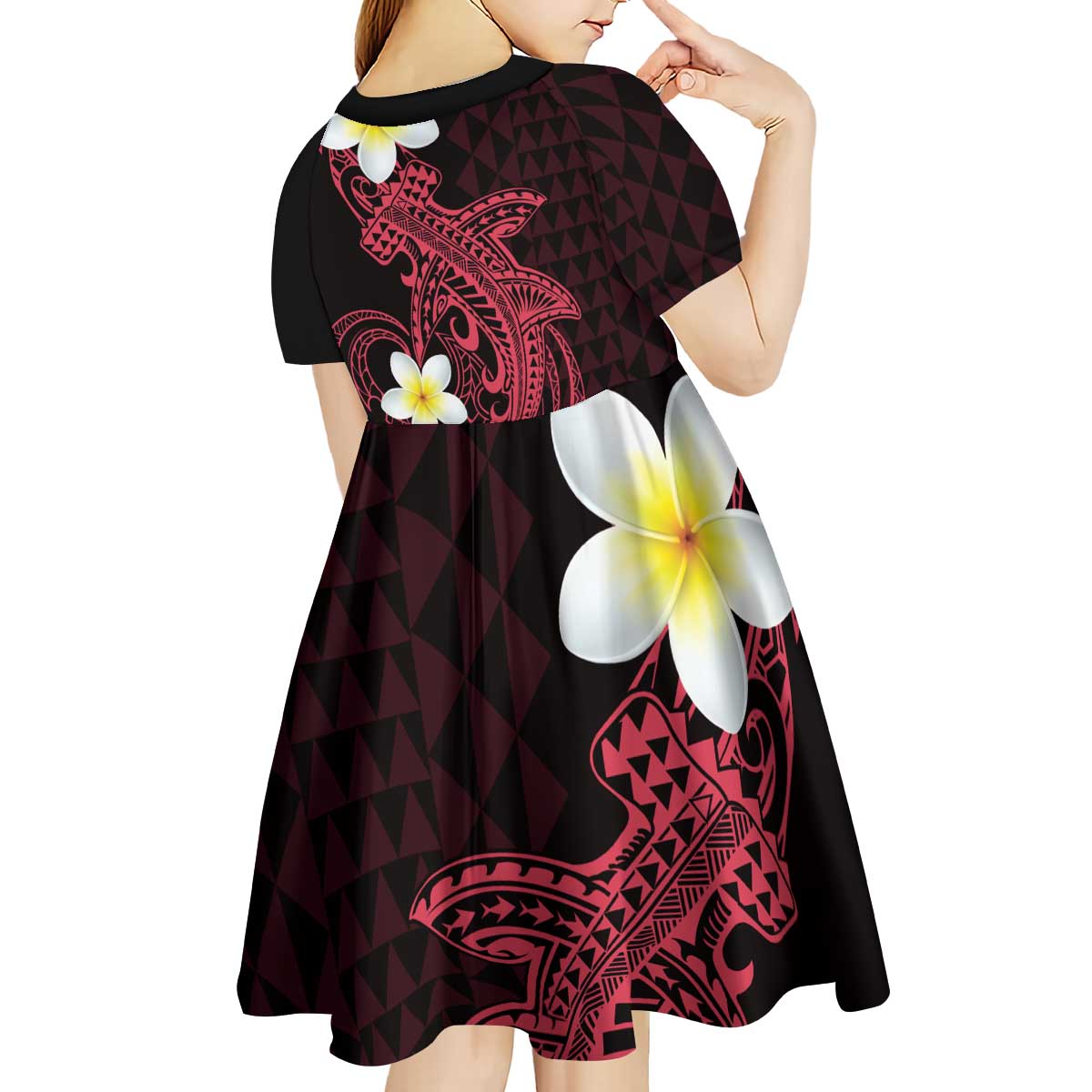 Aloha Hammerhead Shark Kid Short Sleeve Dress Feverish Pink Hawaiian Kakau Tribal Tattoo