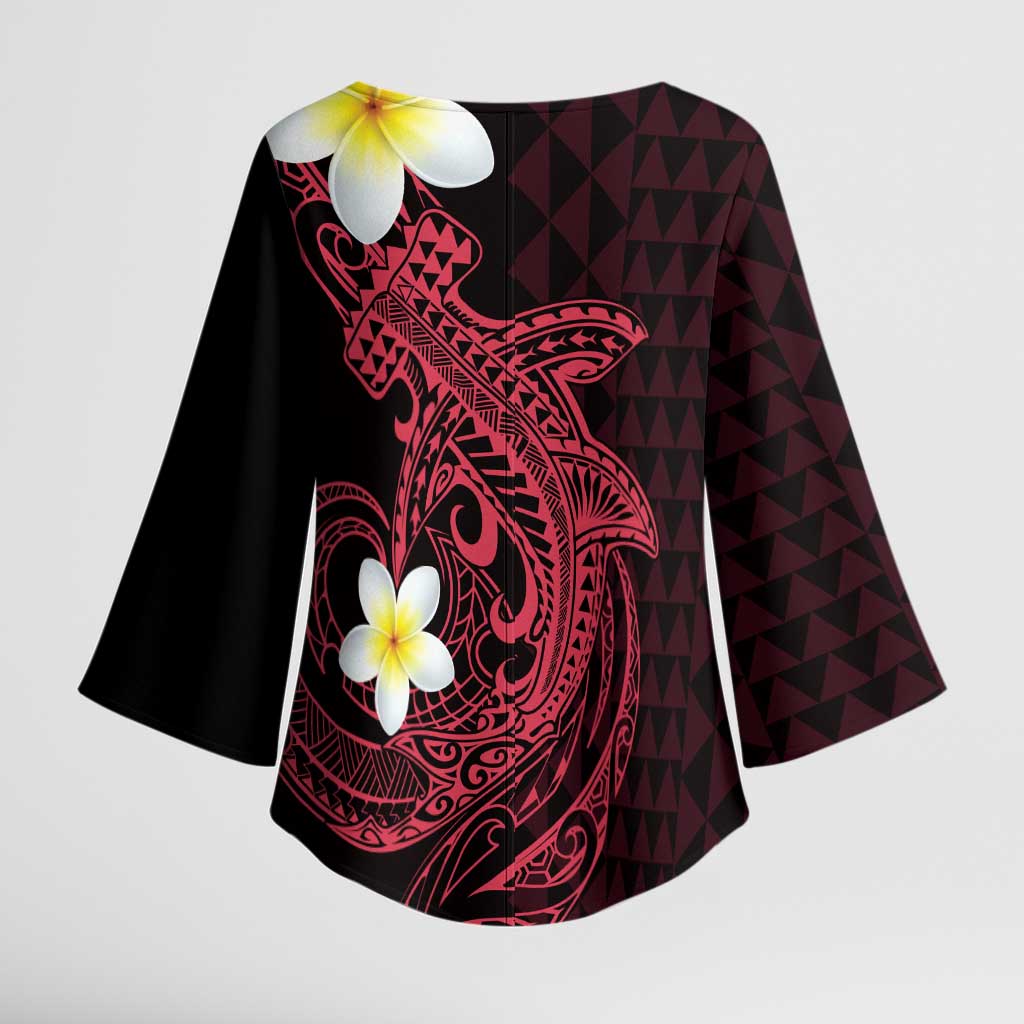 Aloha Hammerhead Shark Kimono Sleeve Blouse Feverish Pink Hawaiian Kakau Tribal Tattoo - Polynesian Pride