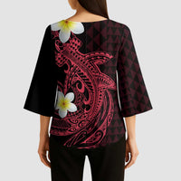 Aloha Hammerhead Shark Kimono Sleeve Blouse Feverish Pink Hawaiian Kakau Tribal Tattoo - Polynesian Pride