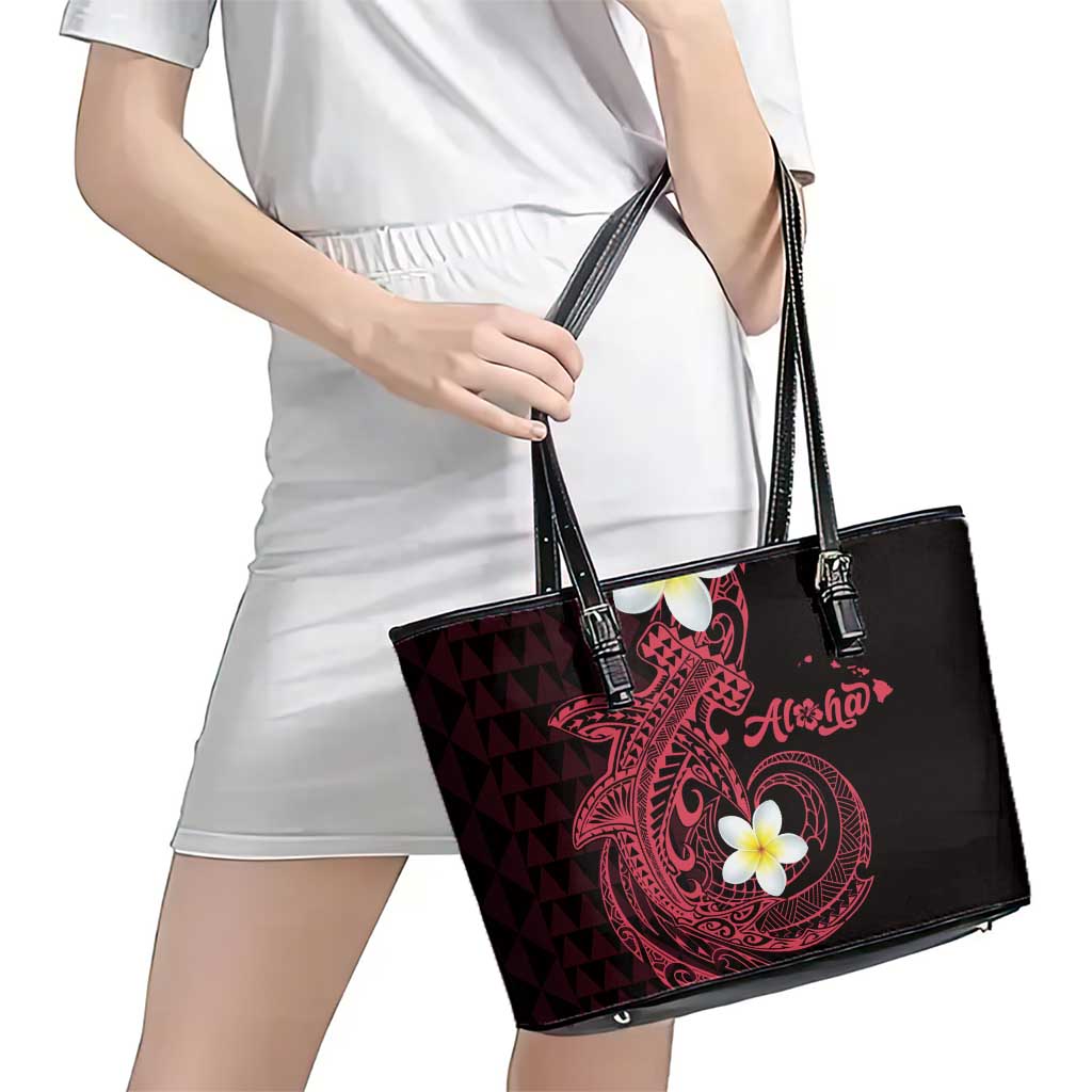 Aloha Hammerhead Shark Leather Tote Bag Feverish Pink Hawaiian Kakau Tribal Tattoo