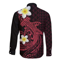 Aloha Hammerhead Shark Long Sleeve Button Shirt Feverish Pink Hawaiian Kakau Tribal Tattoo