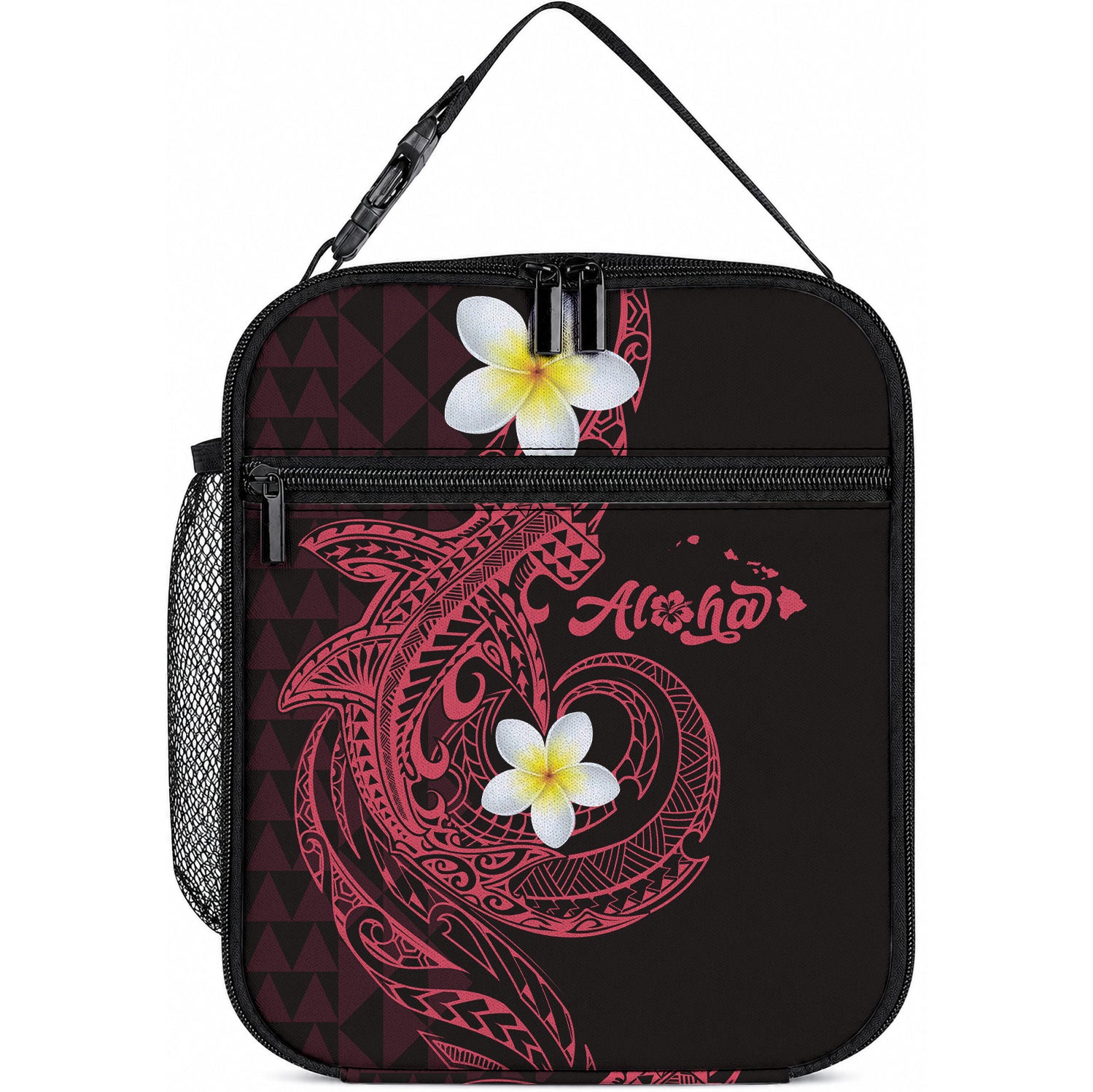 Aloha Hammerhead Shark Lunch Bag Feverish Pink Hawaiian Kakau Tribal Tattoo