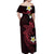 Aloha Hammerhead Shark Off Shoulder Maxi Dress Feverish Pink Hawaiian Kakau Tribal Tattoo