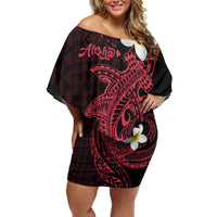 Aloha Hammerhead Shark Off Shoulder Short Dress Feverish Pink Hawaiian Kakau Tribal Tattoo
