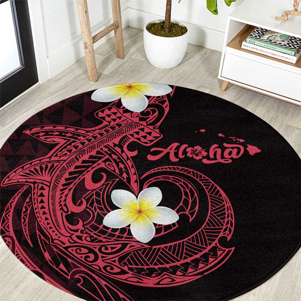 Aloha Hammerhead Shark Round Carpet Feverish Pink Hawaiian Kakau Tribal Tattoo
