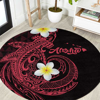 Aloha Hammerhead Shark Round Carpet Feverish Pink Hawaiian Kakau Tribal Tattoo