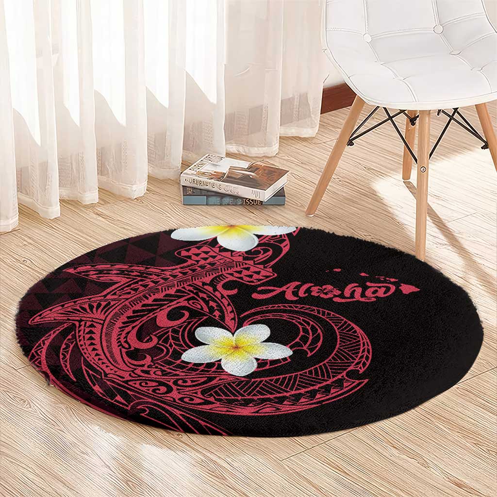 Aloha Hammerhead Shark Round Carpet Feverish Pink Hawaiian Kakau Tribal Tattoo