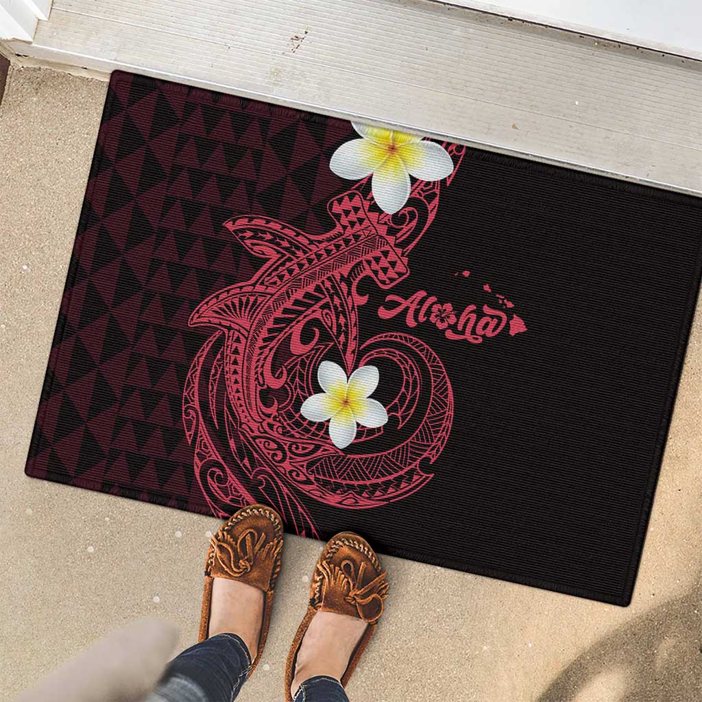 Aloha Hammerhead Shark Rubber Doormat Feverish Pink Hawaiian Kakau Tribal Tattoo