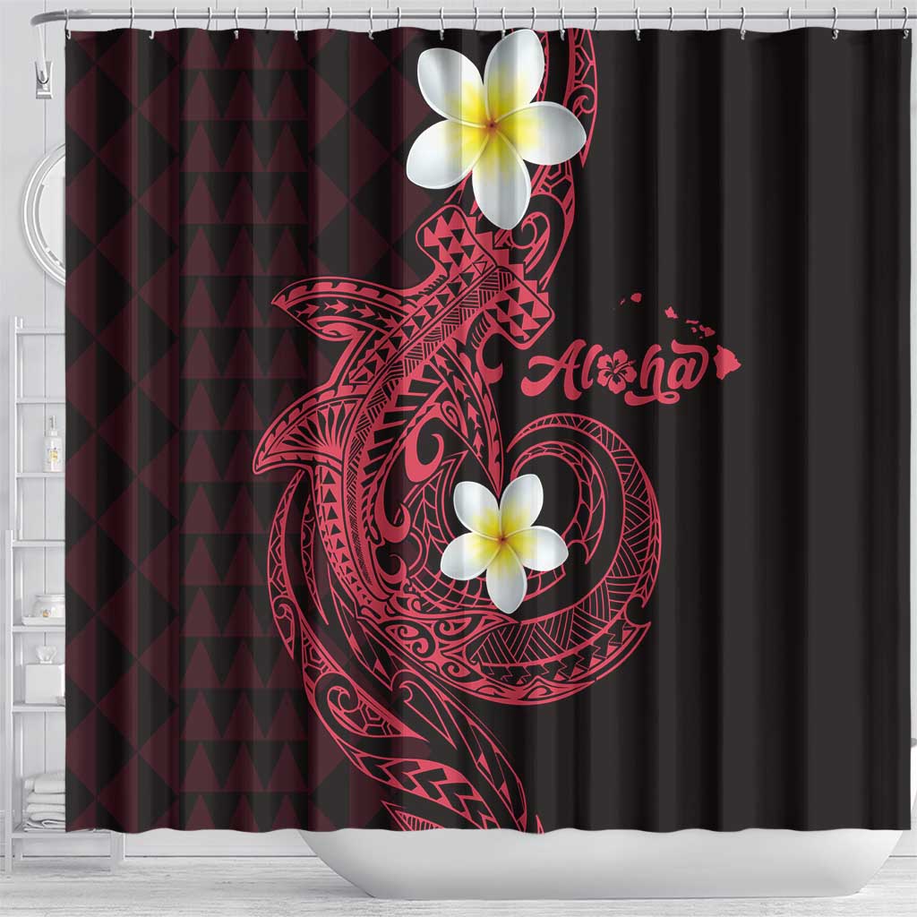 Aloha Hammerhead Shark Shower Curtain Feverish Pink Hawaiian Kakau Tribal Tattoo