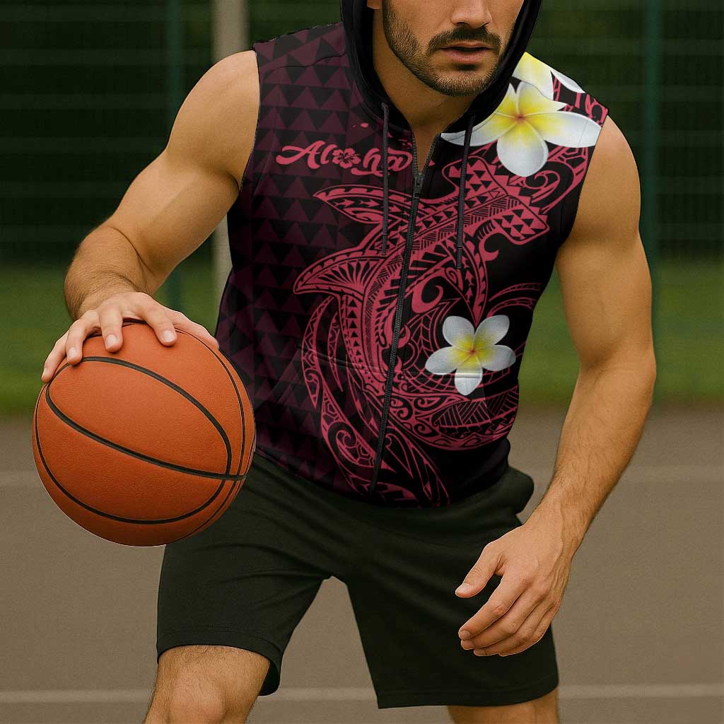 Aloha Hammerhead Shark Sleeveless Zip Hoodie Feverish Pink Hawaiian Kakau Tribal Tattoo LT9 - Polynesian Pride
