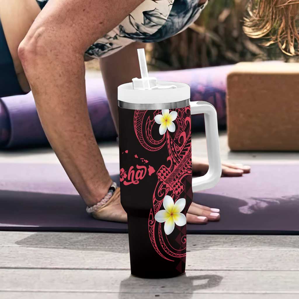 Aloha Hammerhead Shark Tumbler With Handle Feverish Pink Hawaiian Kakau Tribal Tattoo