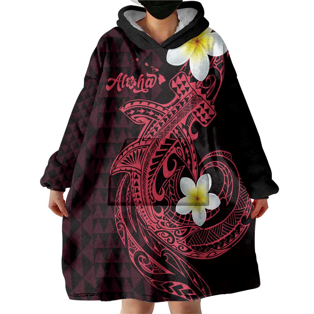 Aloha Hammerhead Shark Wearable Blanket Hoodie Feverish Pink Hawaiian Kakau Tribal Tattoo