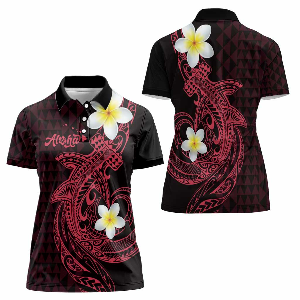 Aloha Hammerhead Shark Women Polo Shirt Feverish Pink Hawaiian Kakau Tribal Tattoo