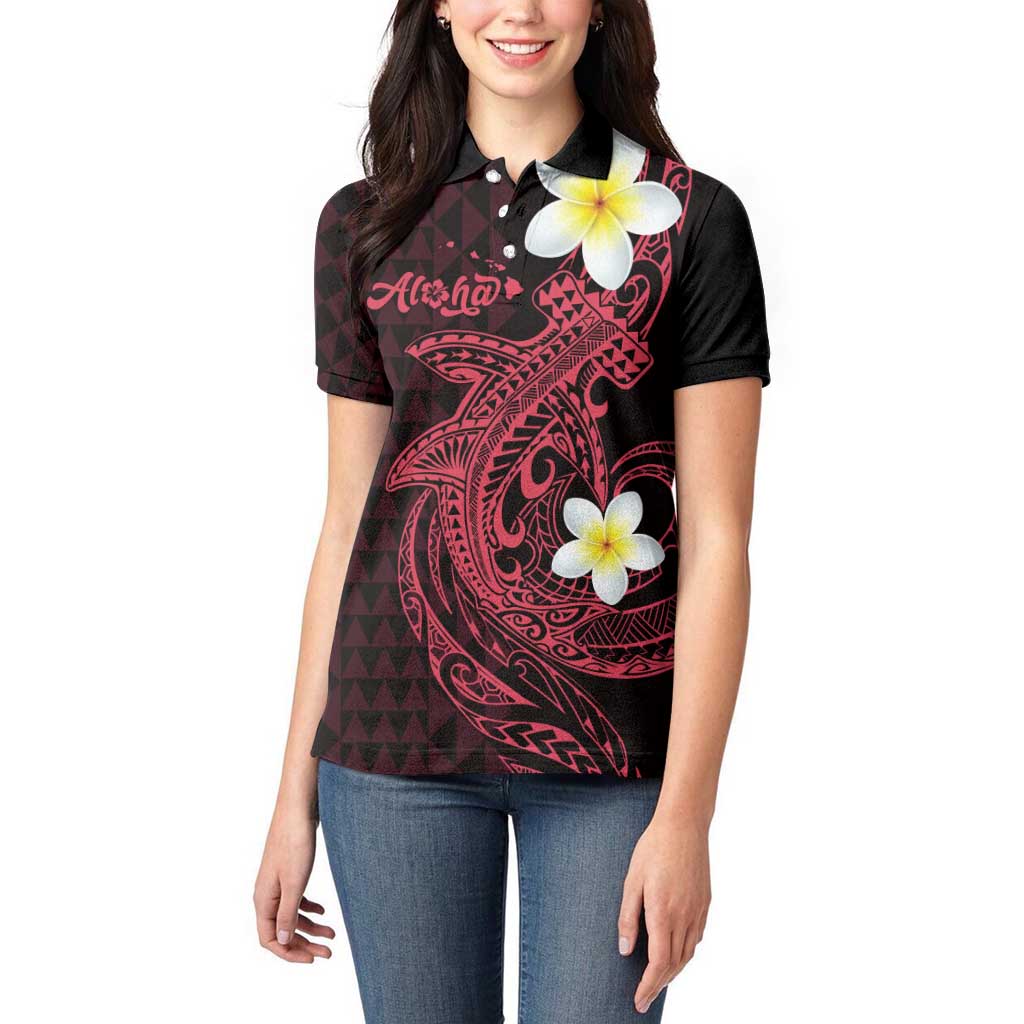 Aloha Hammerhead Shark Women Polo Shirt Feverish Pink Hawaiian Kakau Tribal Tattoo