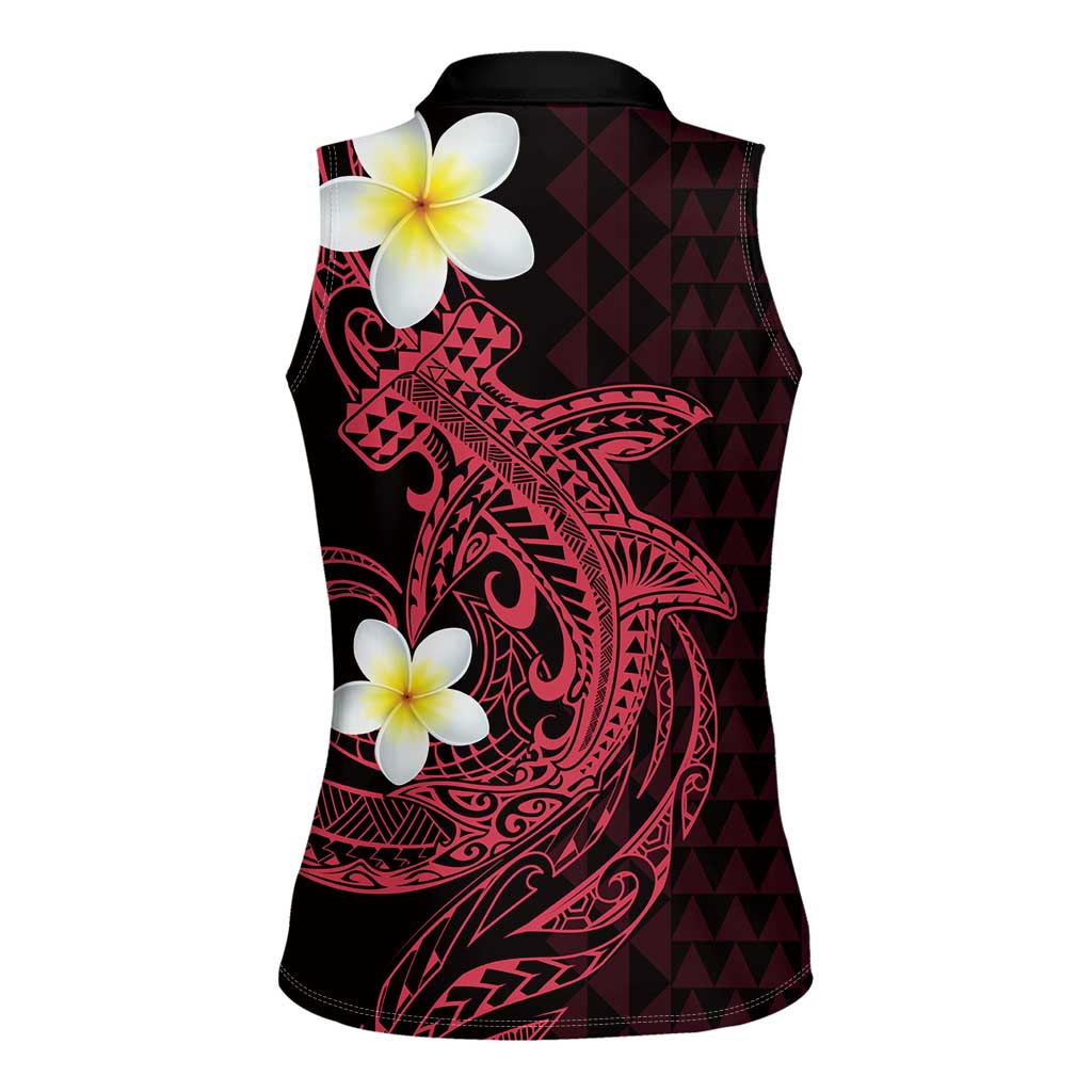 Aloha Hammerhead Shark Women Sleeveless Polo Shirt Feverish Pink Hawaiian Kakau Tribal Tattoo