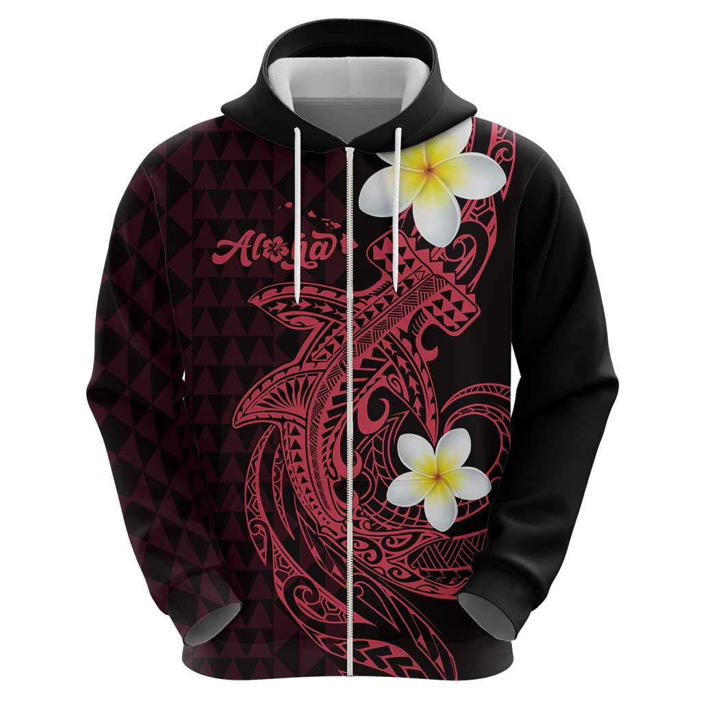 Aloha Hammerhead Shark Zip Hoodie Feverish Pink Hawaiian Kakau Tribal Tattoo