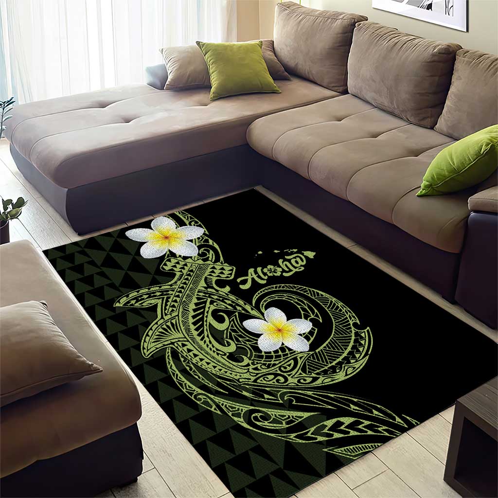 Aloha Hammerhead Shark Area Rug Lime Rickey Hawaiian Kakau Tribal Tattoo