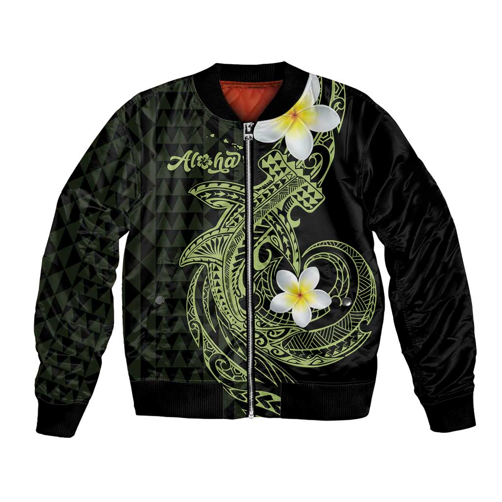 Aloha Hammerhead Shark Bomber Jacket Lime Rickey Hawaiian Kakau Tribal Tattoo