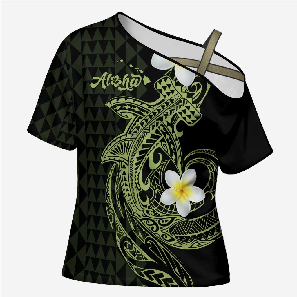 Aloha Hammerhead Shark Cross Shoulder Shirt Lime Rickey Hawaiian Kakau Tribal Tattoo - Polynesian Pride