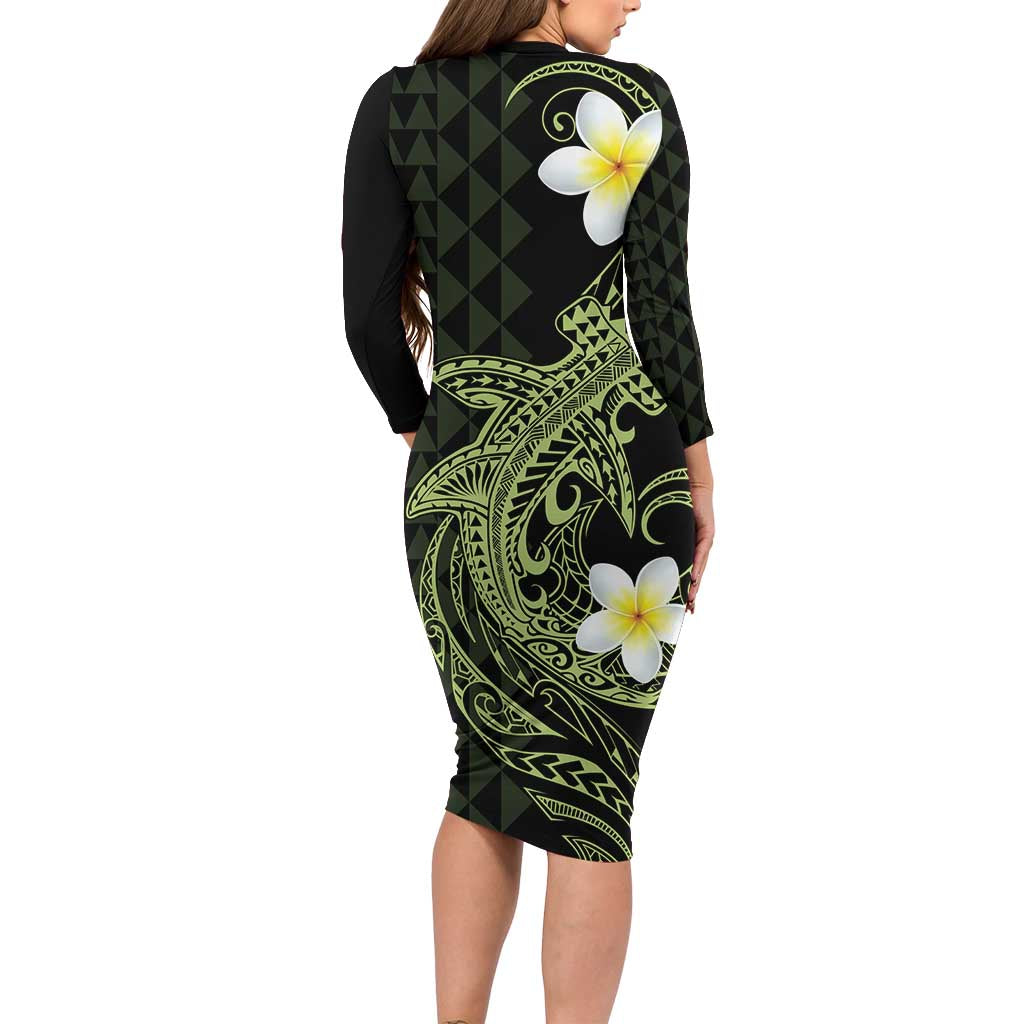Aloha Hammerhead Shark Family Matching Long Sleeve Bodycon Dress and Hawaiian Shirt Lime Rickey Hawaiian Kakau Tribal Tattoo