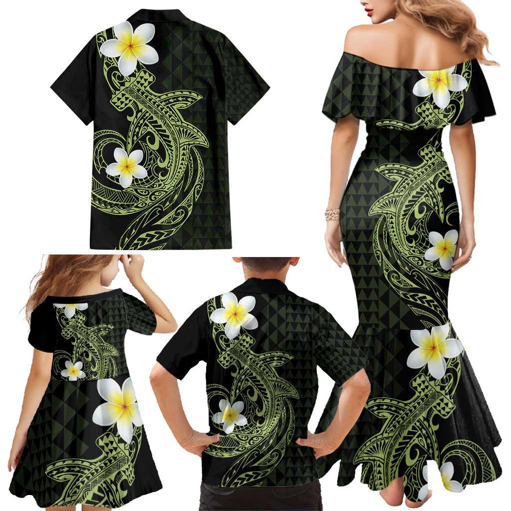 Aloha Hammerhead Shark Family Matching Mermaid Dress and Hawaiian Shirt Lime Rickey Hawaiian Kakau Tribal Tattoo