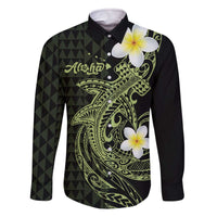 Aloha Hammerhead Shark Family Matching Off The Shoulder Long Sleeve Dress and Hawaiian Shirt Lime Rickey Hawaiian Kakau Tribal Tattoo