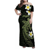 Aloha Hammerhead Shark Family Matching Off Shoulder Maxi Dress and Hawaiian Shirt Lime Rickey Hawaiian Kakau Tribal Tattoo