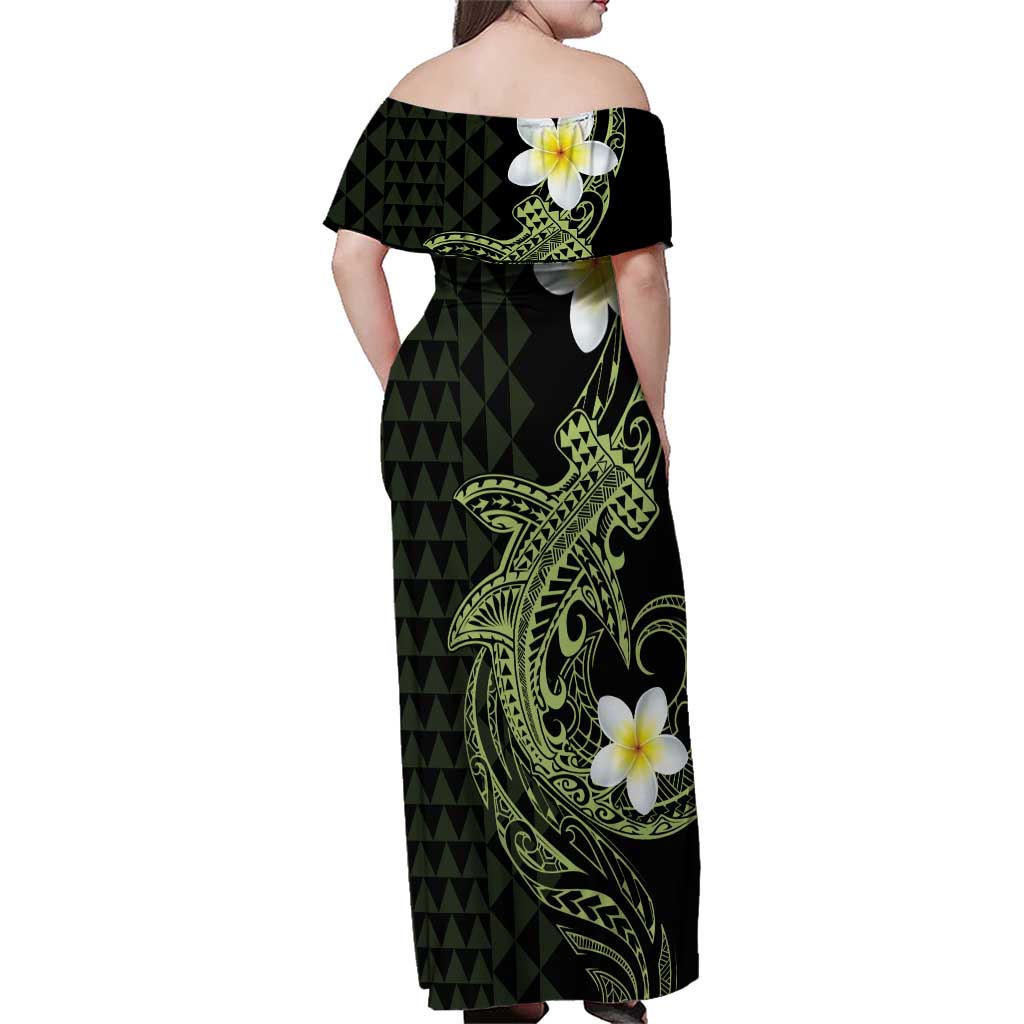 Aloha Hammerhead Shark Family Matching Off Shoulder Maxi Dress and Hawaiian Shirt Lime Rickey Hawaiian Kakau Tribal Tattoo