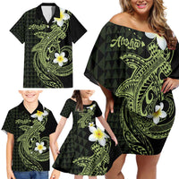 Aloha Hammerhead Shark Family Matching Off Shoulder Short Dress and Hawaiian Shirt Lime Rickey Hawaiian Kakau Tribal Tattoo LT9 - Polynesian Pride