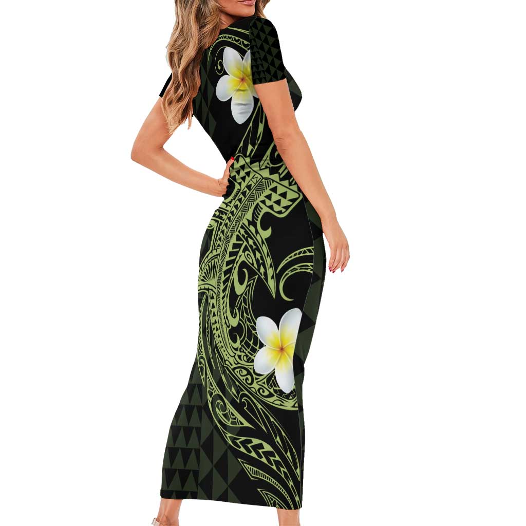 Aloha Hammerhead Shark Family Matching Short Sleeve Bodycon Dress and Hawaiian Shirt Lime Rickey Hawaiian Kakau Tribal Tattoo