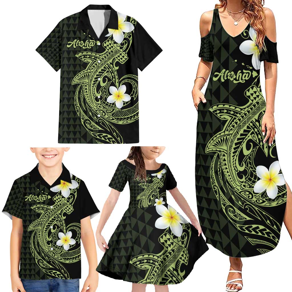 Aloha Hammerhead Shark Family Matching Summer Maxi Dress and Hawaiian Shirt Lime Rickey Hawaiian Kakau Tribal Tattoo
