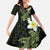 Aloha Hammerhead Shark Kid Short Sleeve Dress Lime Rickey Hawaiian Kakau Tribal Tattoo