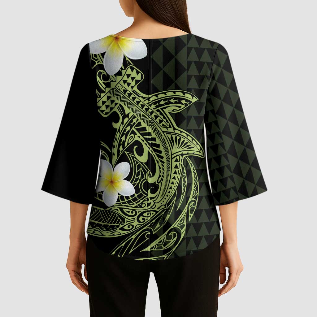 Aloha Hammerhead Shark Kimono Sleeve Blouse Lime Rickey Hawaiian Kakau Tribal Tattoo - Polynesian Pride