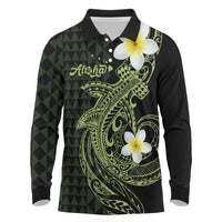 Aloha Hammerhead Shark Long Sleeve Polo Shirt Lime Rickey Hawaiian Kakau Tribal Tattoo