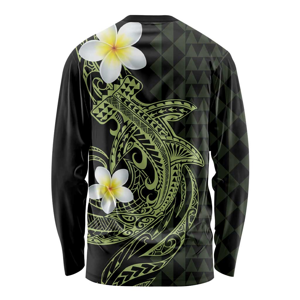 Aloha Hammerhead Shark Long Sleeve Shirt Lime Rickey Hawaiian Kakau Tribal Tattoo